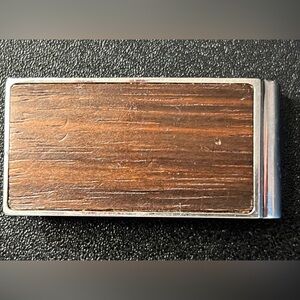 Fossil Vintage Rare Silver Tone Metal Wood Money Clip 1990's era